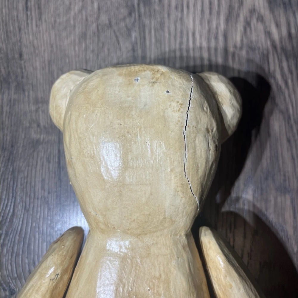 Vintage Wooden Hand Carved Teddy Bear Whimsical Animal Cabin Decor Woodland Folk - Picture 9 of 10